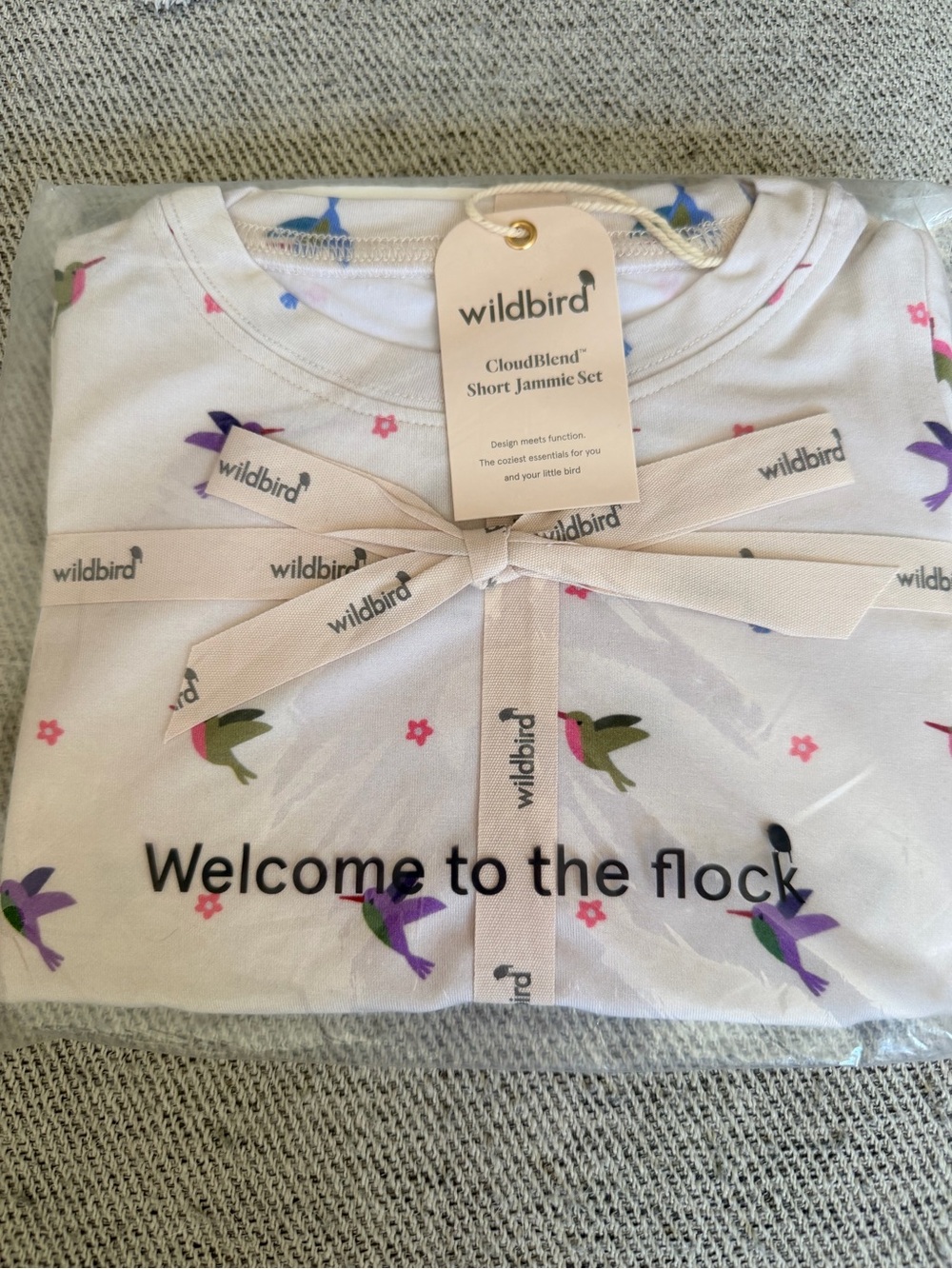 WildBird White Short Jammie Set with Pink and Purple Hummingbird Print